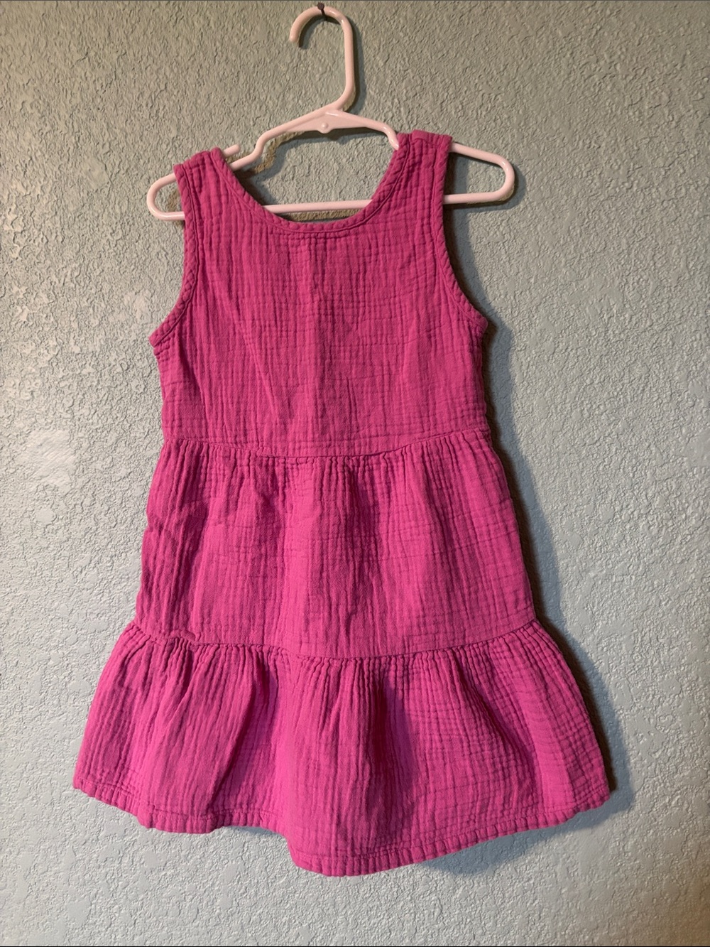 Target Girls' Textured Pink Tiered Cotton Dress with Keyhole Back Girls XS Good